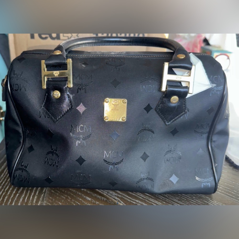MCM Black and Gold Monogram Satchel